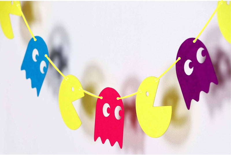 Seyal Pacmn Ghost Garland Decorations, 36Pcs â€“ Retro Arcade Banner Featuring Colorful Ghosts for 80s Theme Parties, Gamer Events, Game Room DÃ©cor, Halloween, or Vintage Video Game-Inspired Celebrations - Image 2